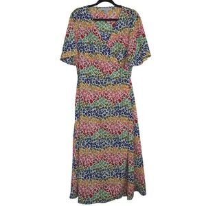 Never Fully Dressed Zsa Zsa Rainbow Leopard Print Wrap Dress Size 18 US Midi